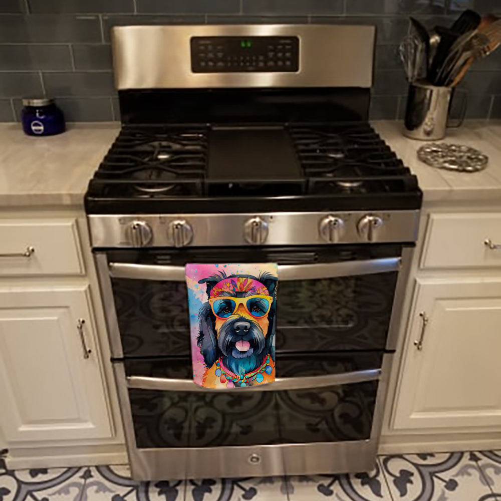 Scottish Terrier Hippie Dawg Kitchen Towel Velour Plush Front and Cotton Loop Back Machine Washable