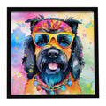 Scottish Terrier Hippie Dawg Framed Metal Print Bathroom, Kitchen, Office, Home Decor Wall Art Ready to Hang, Square, 8X8