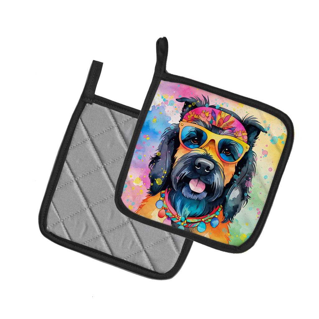 Scottish Terrier Hippie Dawg Pot Holder Set of 2 Heat Resistant Quilted Hot Pads 7.5 x 7.5 Inch, Insulated Kitchen Trivets for Cooking & Baking