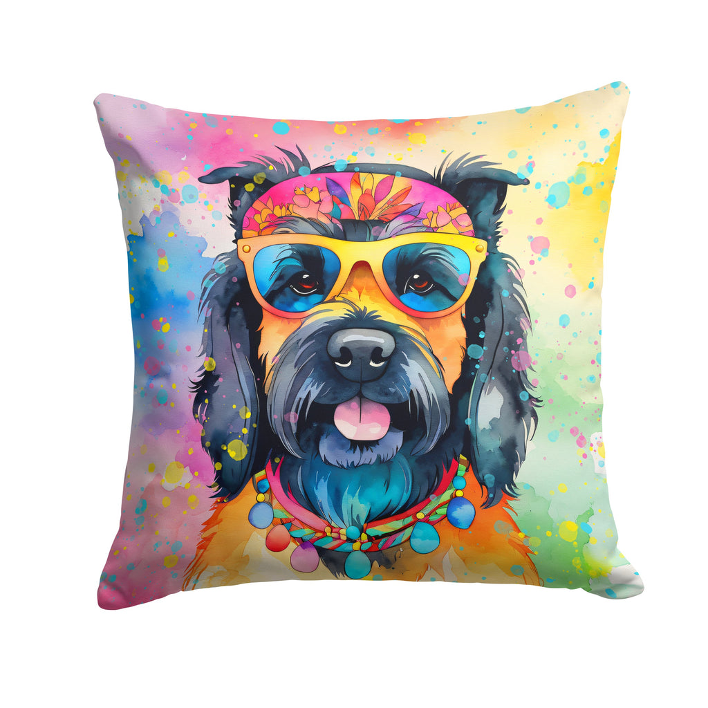 Scottish Terrier Hippie Dawg Decorative Throw Pillow 14x14 Indoor Outdoor Accent Cushion, Fabric Cover with Insert for Sofa, Bed, Porch & Living Room