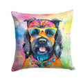 Scottish Terrier Hippie Dawg Decorative Throw Pillow 14x14 Indoor Outdoor Accent Cushion, Fabric Cover with Insert for Sofa, Bed, Porch & Living Room
