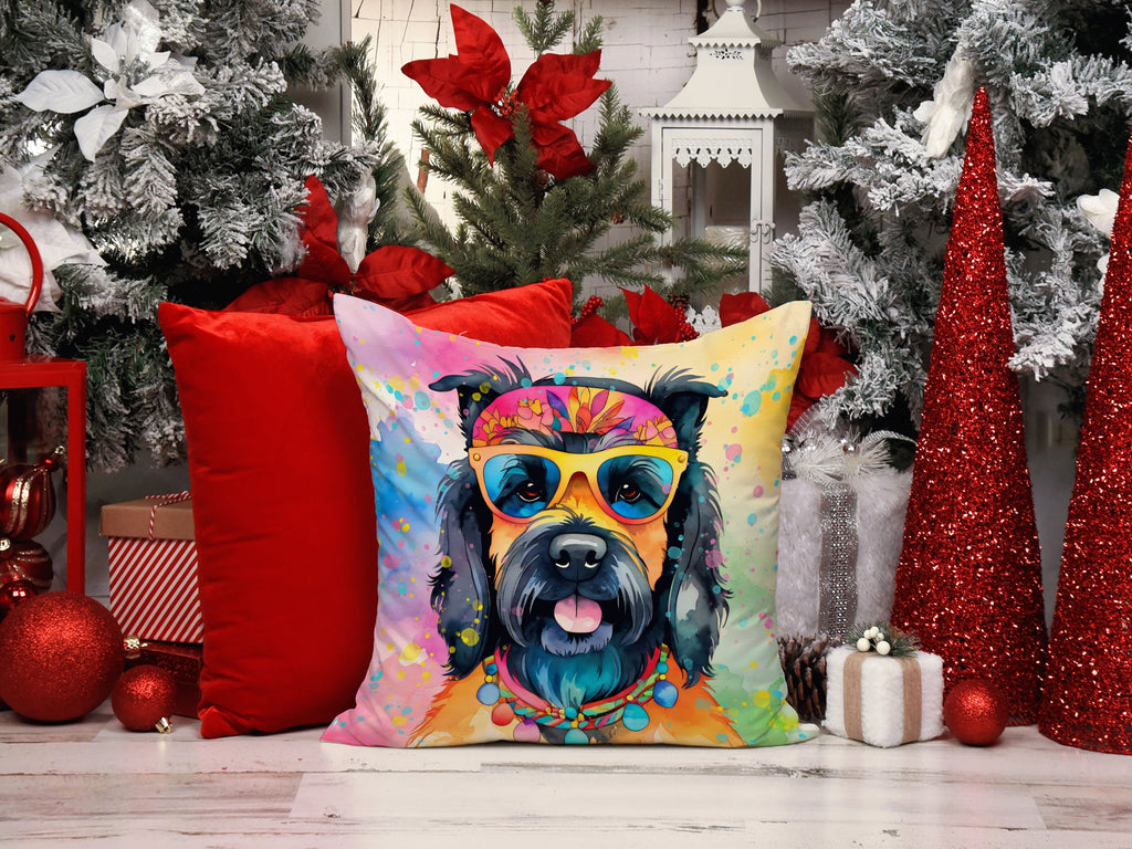 Scottish Terrier Hippie Dawg Decorative Throw Pillow 14x14 Indoor Outdoor Accent Cushion, Fabric Cover with Insert for Sofa, Bed, Porch & Living Room