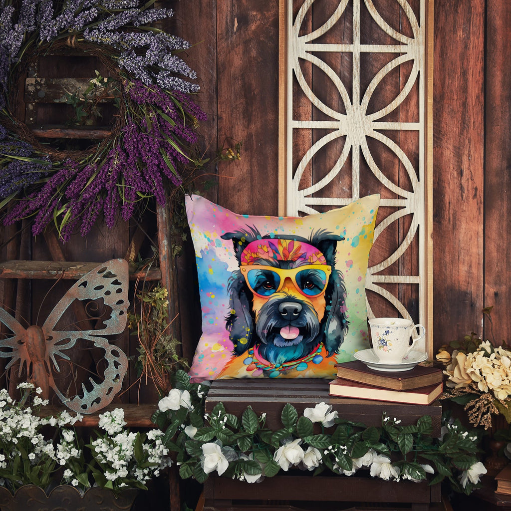 Scottish Terrier Hippie Dawg Decorative Throw Pillow 14x14 Indoor Outdoor Accent Cushion, Fabric Cover with Insert for Sofa, Bed, Porch & Living Room