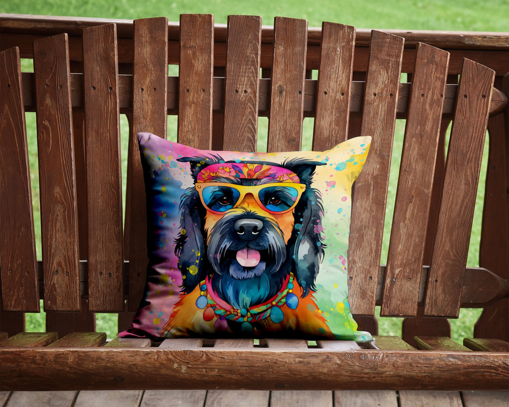 Scottish Terrier Hippie Dawg Decorative Throw Pillow 14x14 Indoor Outdoor Accent Cushion, Fabric Cover with Insert for Sofa, Bed, Porch & Living Room
