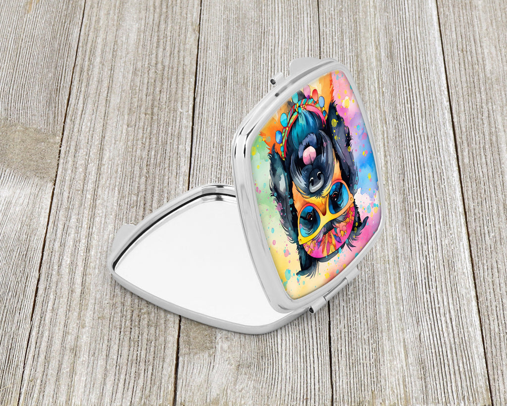Scottish Terrier Hippie Dawg Compact Mirror Decorative Travel Makeup Mirror for Women Girls Gifts Pocket Makeup Mirror Folding Handheld