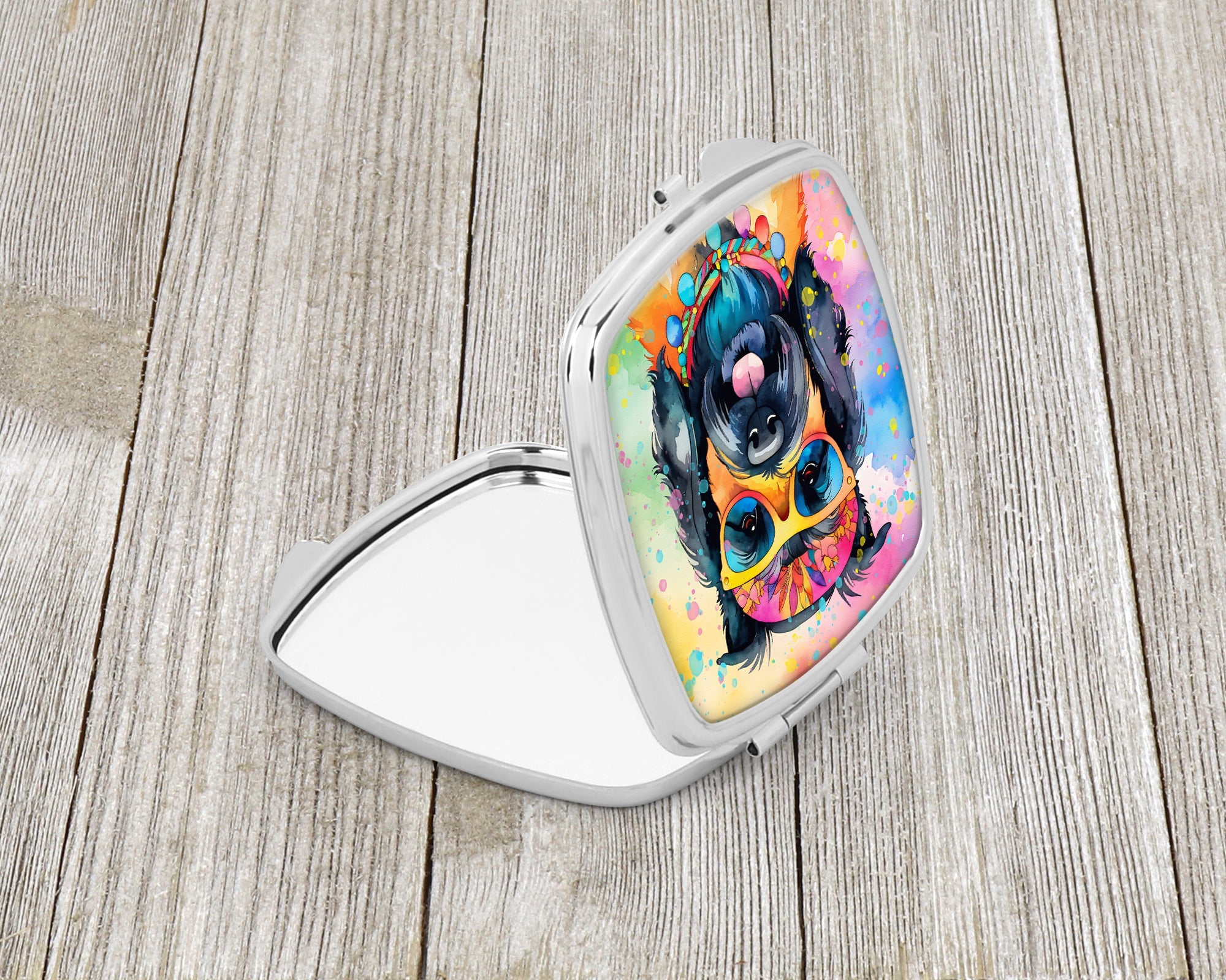 Scottish Terrier Hippie Dawg Compact Mirror Decorative Travel Makeup Mirror for Women Girls Gifts Pocket Makeup Mirror Folding Handheld