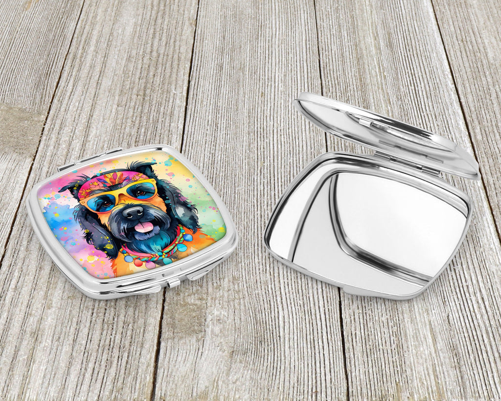 Scottish Terrier Hippie Dawg Compact Mirror Decorative Travel Makeup Mirror for Women Girls Gifts Pocket Makeup Mirror Folding Handheld