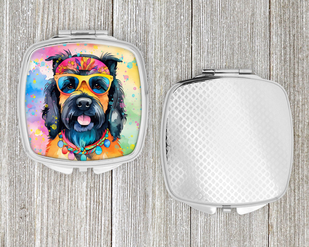Scottish Terrier Hippie Dawg Compact Mirror Decorative Travel Makeup Mirror for Women Girls Gifts Pocket Makeup Mirror Folding Handheld