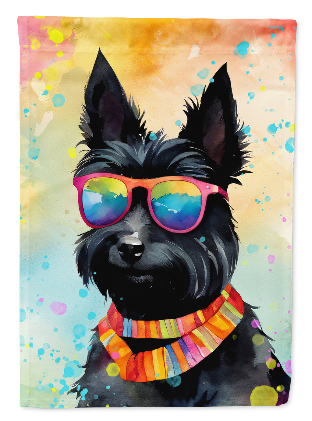 Scottish Terrier Hippie Dawg House Flag 28x40 Porch Sleeve Pole Decorative Outside Yard Banner Artwork Wall Hanging, Polyester