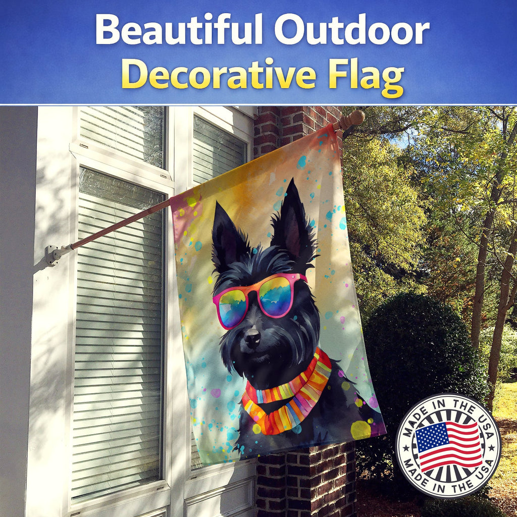 Scottish Terrier Hippie Dawg House Flag 28x40 Porch Sleeve Pole Decorative Outside Yard Banner Artwork Wall Hanging, Polyester