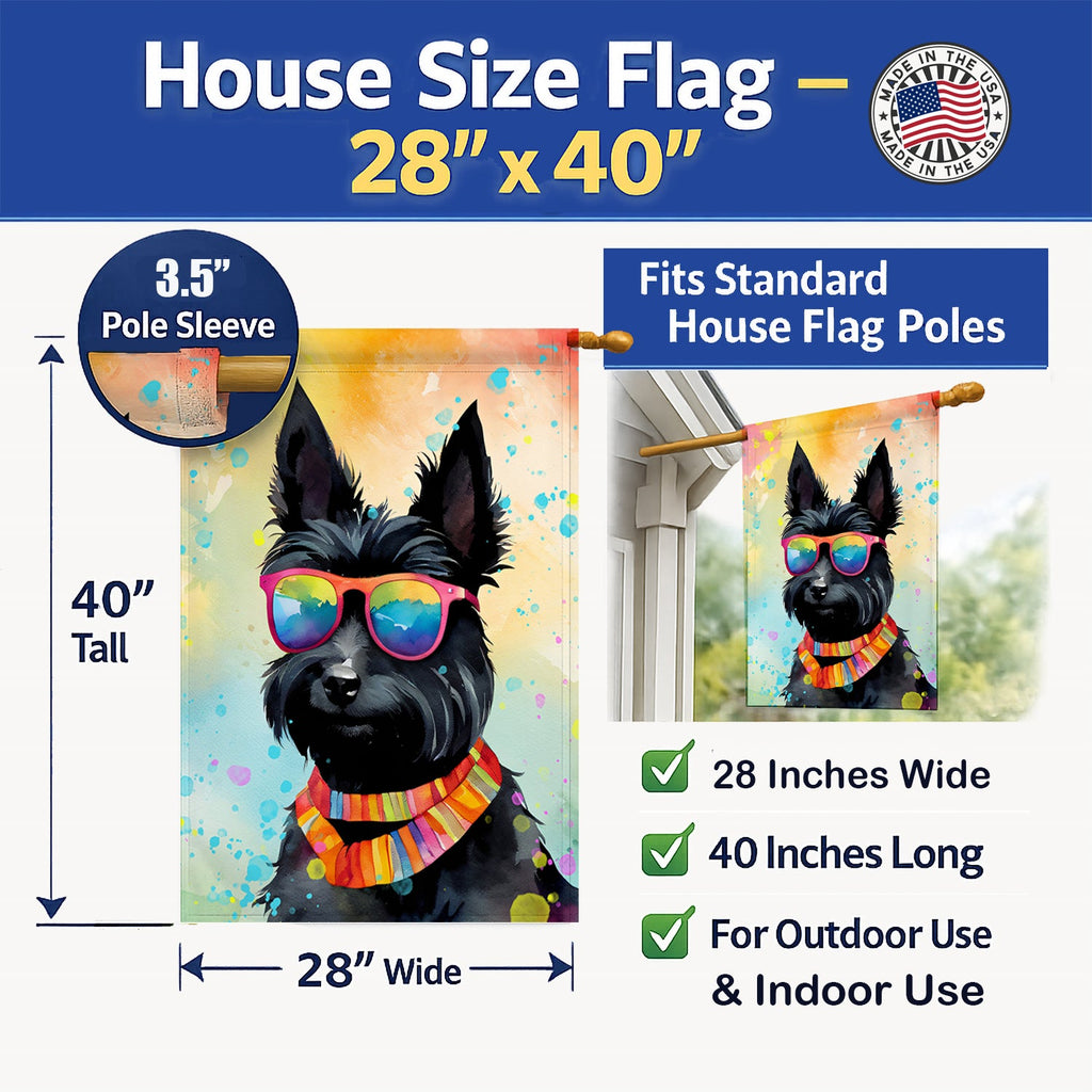 Scottish Terrier Hippie Dawg House Flag 28x40 Porch Sleeve Pole Decorative Outside Yard Banner Artwork Wall Hanging, Polyester