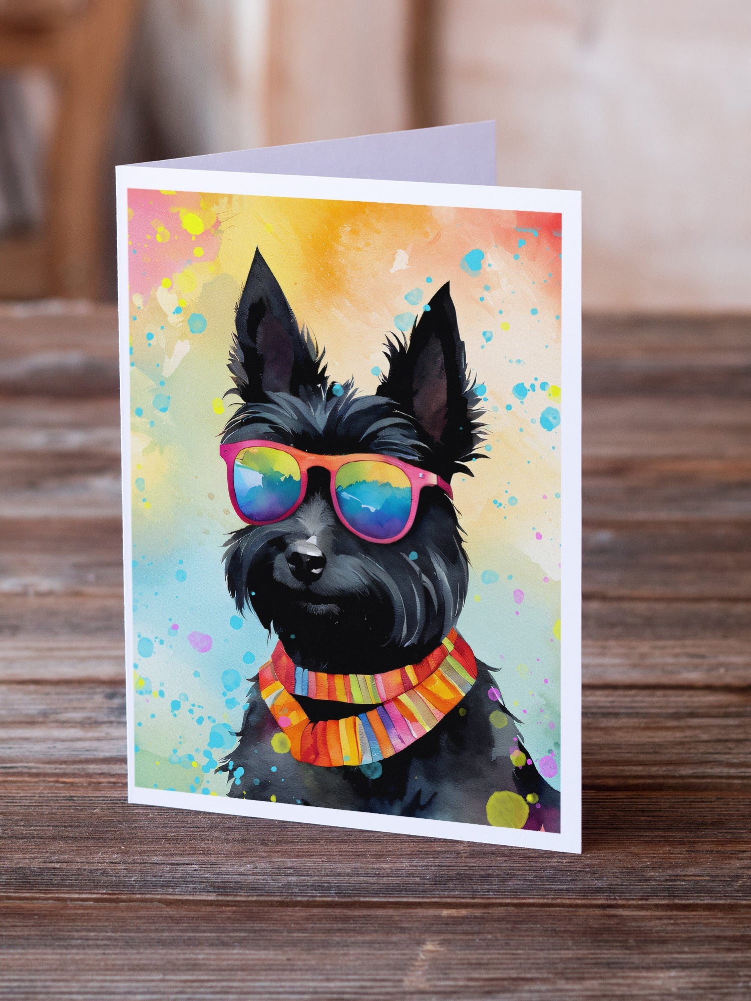 Scottish Terrier Hippie Dawg Greeting Cards Pack of 8 Blank Cards with Envelopes Whimsical A7 Size 5x7