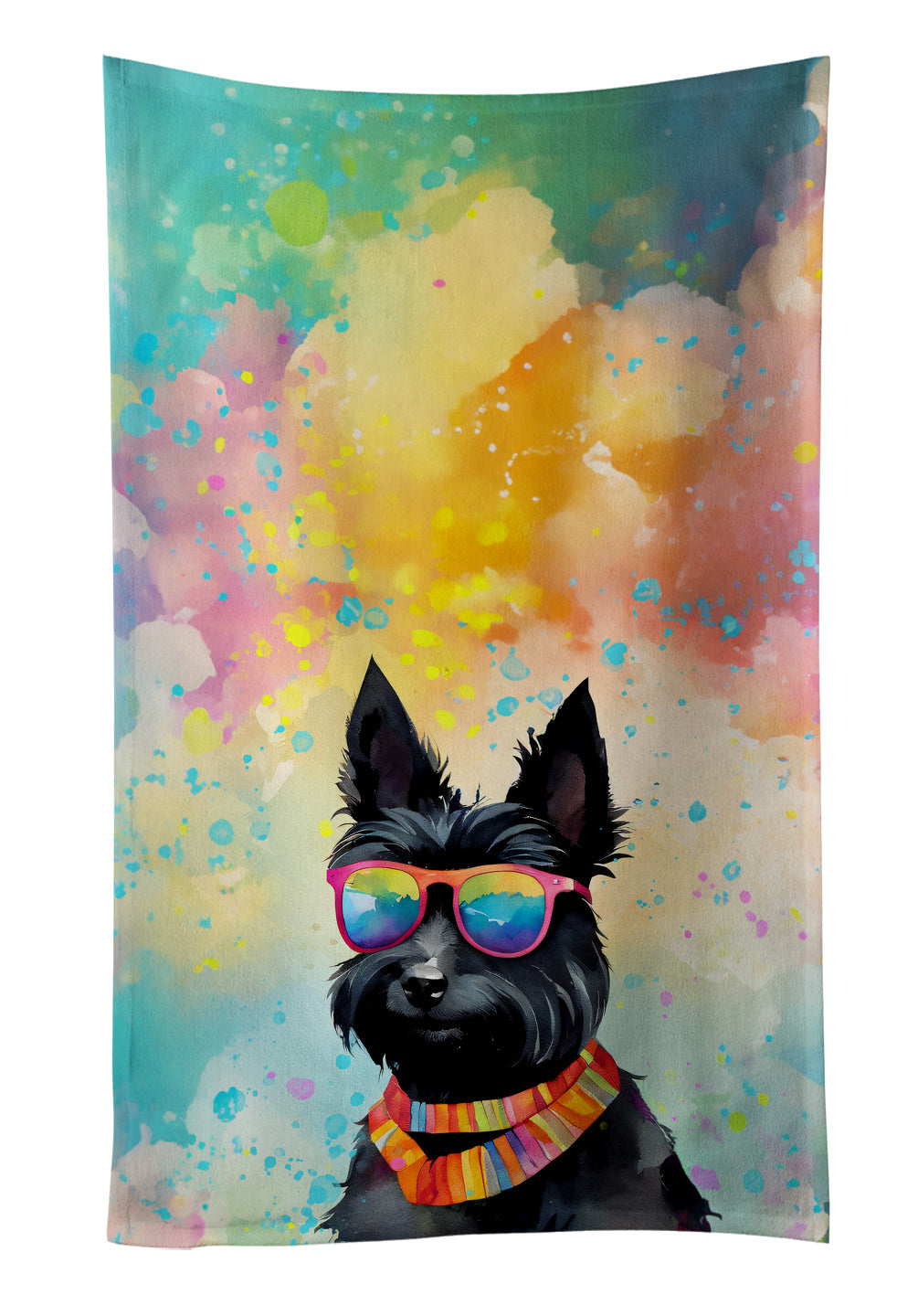 Scottish Terrier Hippie Dawg Kitchen Towel Velour Plush Front and Cotton Loop Back Machine Washable
