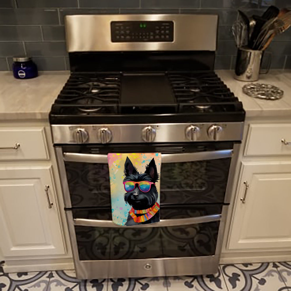 Scottish Terrier Hippie Dawg Kitchen Towel Velour Plush Front and Cotton Loop Back Machine Washable