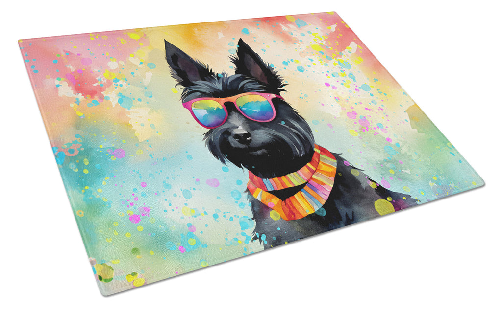 Scottish Terrier Hippie Dawg Cutting Board Tempered Glass Kitchen Cutting Surface, Heat Resistant Chopping, Non-Slip Feet, Food Prep & Serving