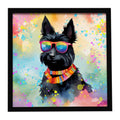 Scottish Terrier Hippie Dawg Framed Metal Print Bathroom, Kitchen, Office, Home Decor Wall Art Ready to Hang, Square, 8X8