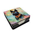 Scottish Terrier Hippie Dawg PU Leather Note Paper Holder with Artist-Designed Cover, Desk Accessory, Office Gift