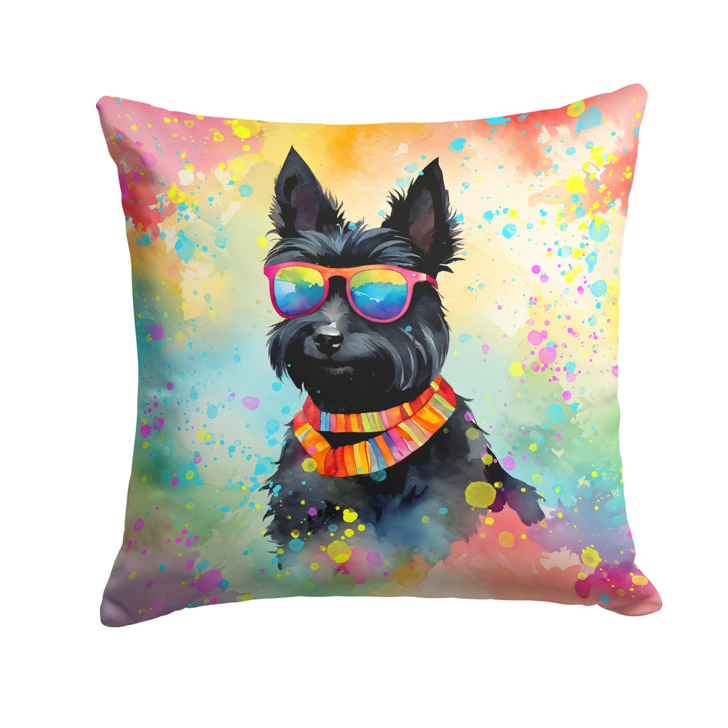 Scottish Terrier Hippie Dawg Decorative Throw Pillow 14x14 Indoor Outdoor Accent Cushion, Fabric Cover with Insert for Sofa, Bed, Porch & Living Room