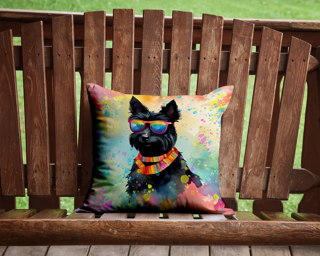 Scottish Terrier Hippie Dawg Decorative Throw Pillow 14x14 Indoor Outdoor Accent Cushion, Fabric Cover with Insert for Sofa, Bed, Porch & Living Room