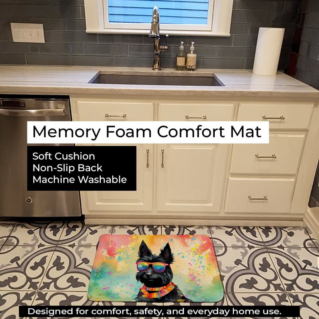 Scottish Terrier Hippie Dawg Memory Foam Kitchen Mat Machine Washable Anti-Fatigue Cushion Comfort Bath or Kitchen Rug