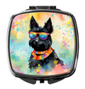 Scottish Terrier Hippie Dawg Compact Mirror Decorative Travel Makeup Mirror for Women Girls Gifts Pocket Makeup Mirror Folding Handheld