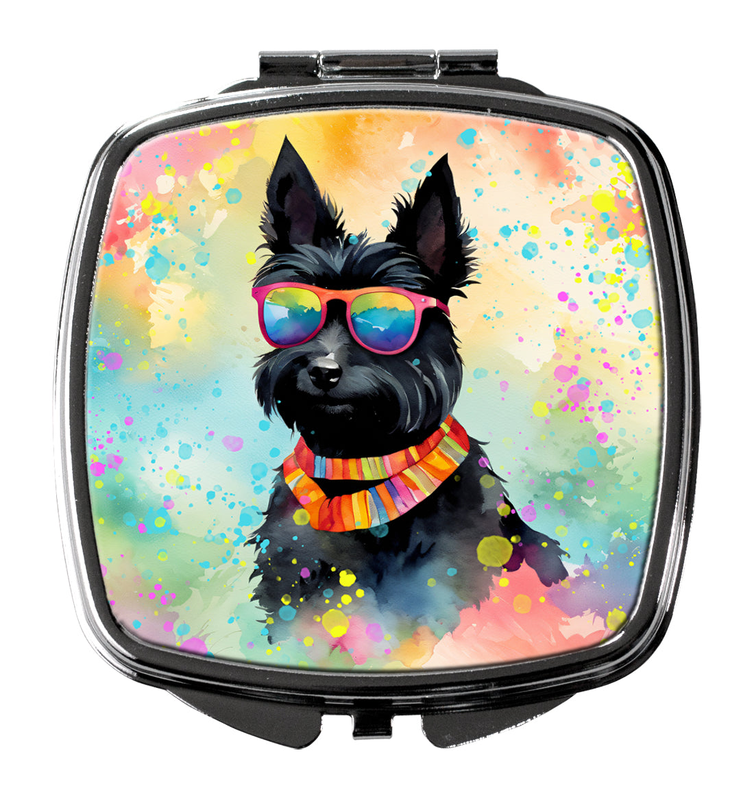 Scottish Terrier Hippie Dawg Compact Mirror Decorative Travel Makeup Mirror for Women Girls Gifts Pocket Makeup Mirror Folding Handheld