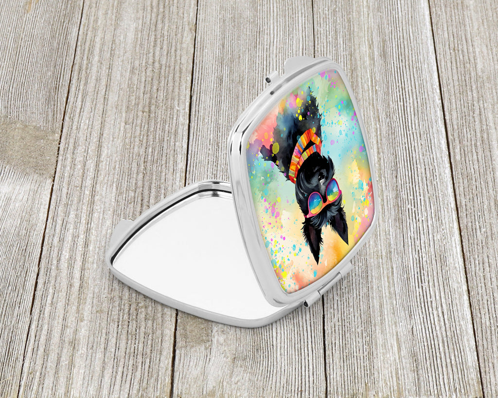 Scottish Terrier Hippie Dawg Compact Mirror Decorative Travel Makeup Mirror for Women Girls Gifts Pocket Makeup Mirror Folding Handheld