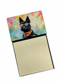 Scottish Terrier Hippie Dawg Watercolor Sticky Note Holder Refillable Dispenser Desk Accessory 3x3 Pad Gift