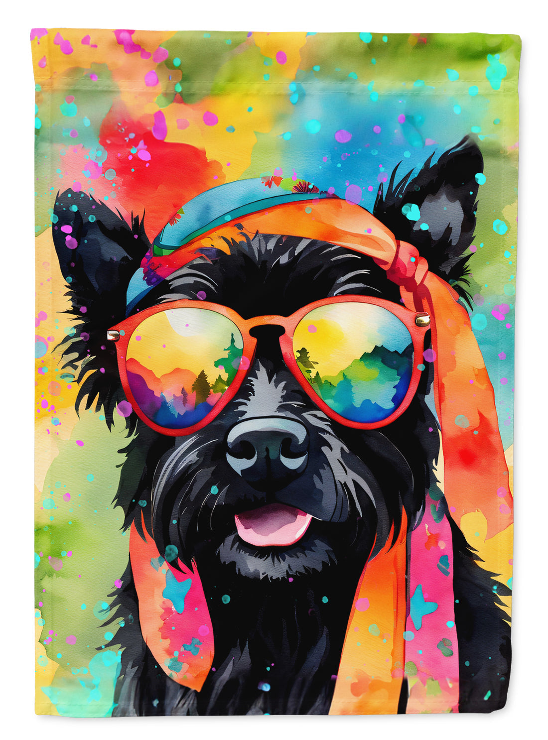 Scottish Terrier Hippie Dawg House Flag 28x40 Porch Sleeve Pole Decorative Outside Yard Banner Artwork Wall Hanging, Polyester