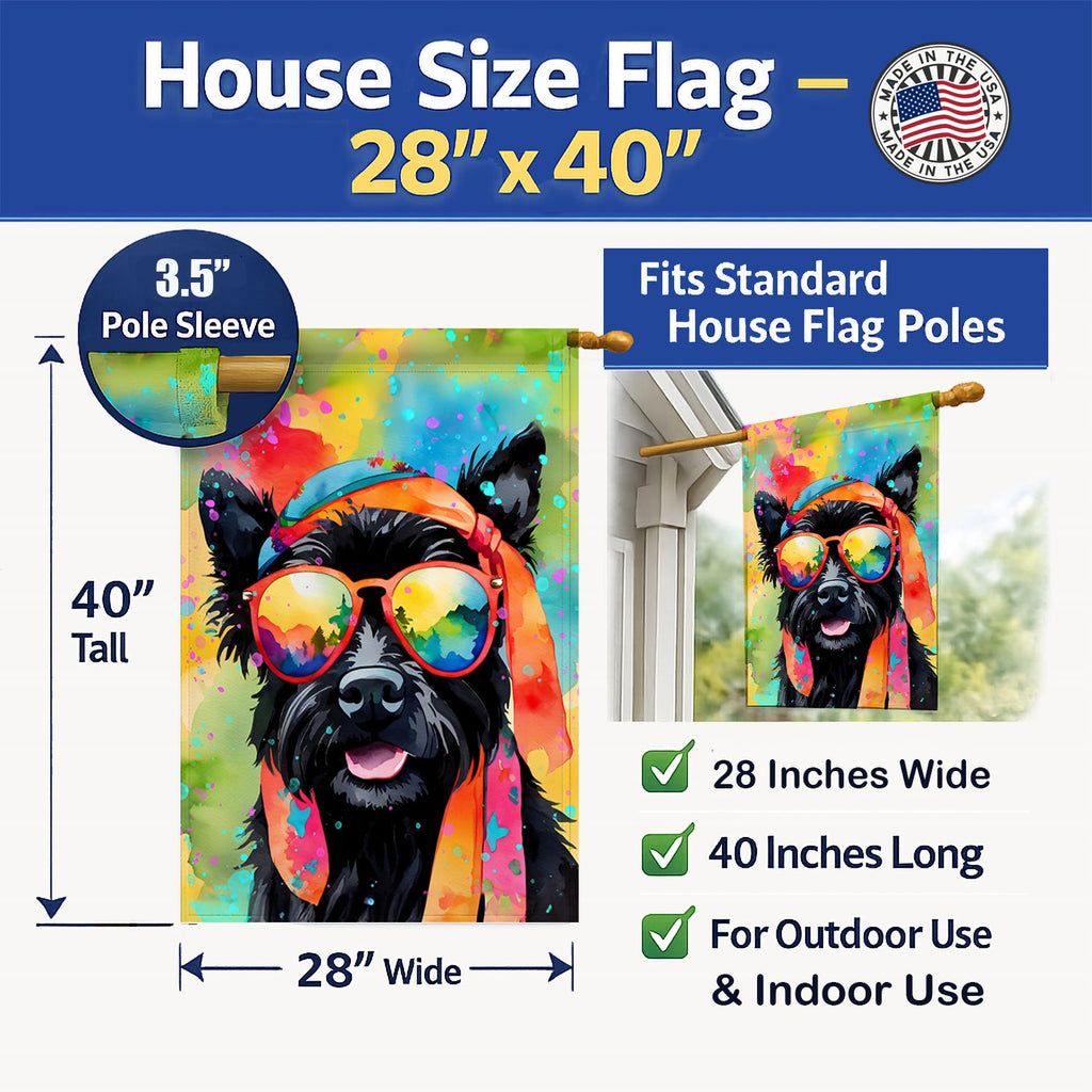 Scottish Terrier Hippie Dawg House Flag 28x40 Porch Sleeve Pole Decorative Outside Yard Banner Artwork Wall Hanging, Polyester