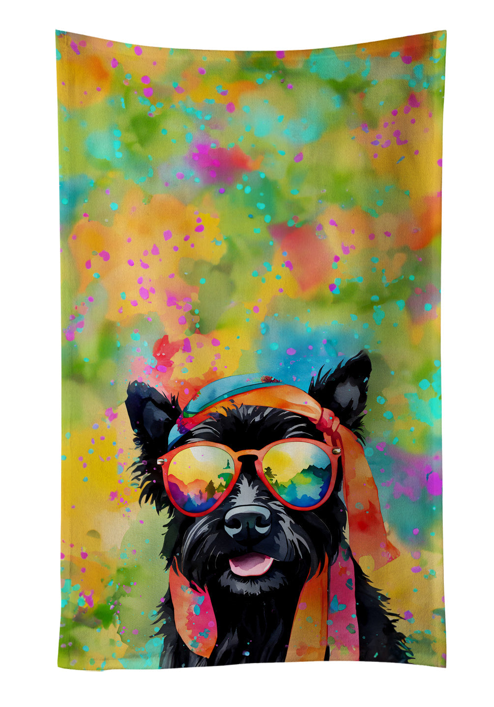 Scottish Terrier Hippie Dawg Kitchen Towel Velour Plush Front and Cotton Loop Back Machine Washable