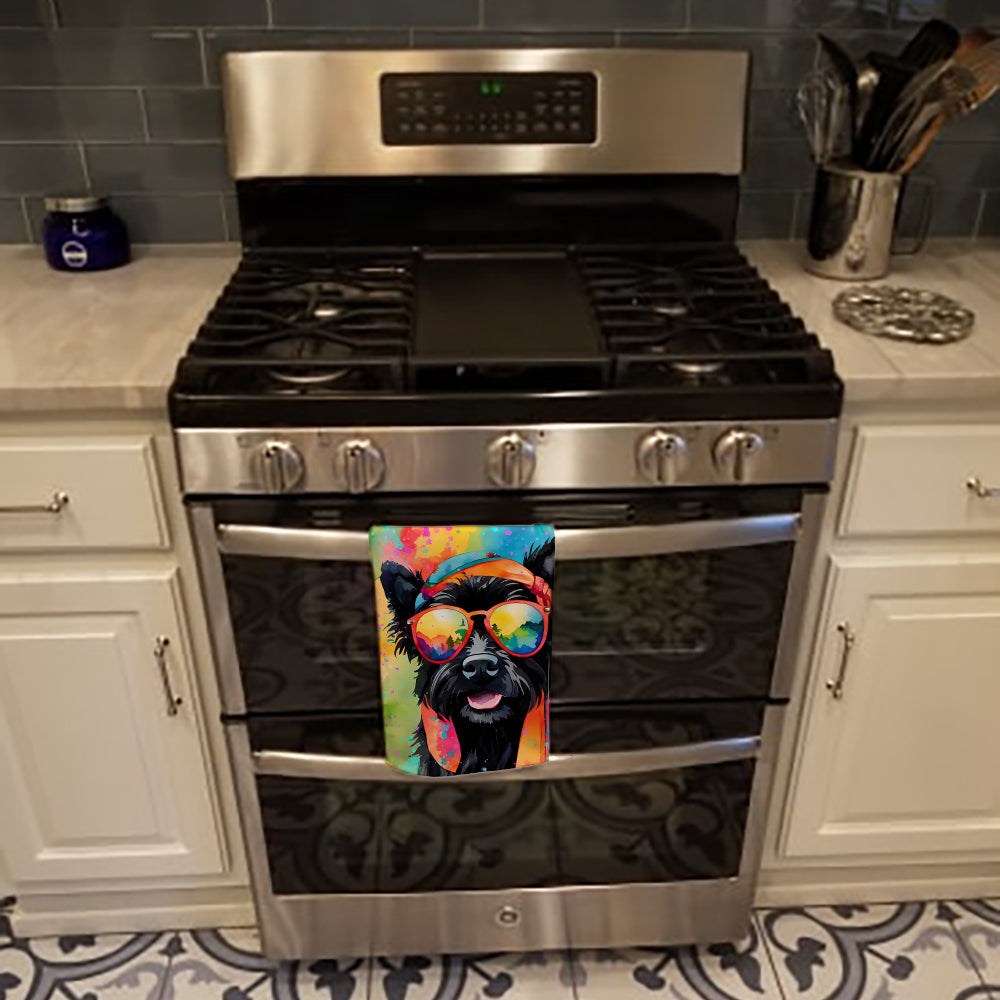 Scottish Terrier Hippie Dawg Kitchen Towel Velour Plush Front and Cotton Loop Back Machine Washable