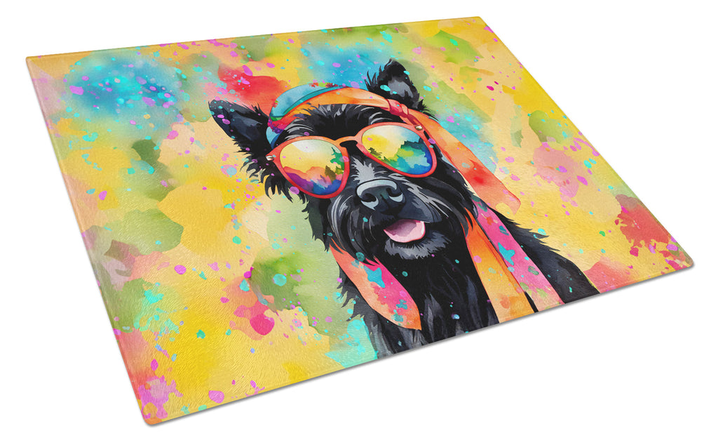 Scottish Terrier Hippie Dawg Cutting Board Tempered Glass Kitchen Cutting Surface, Heat Resistant Chopping, Non-Slip Feet, Food Prep & Serving