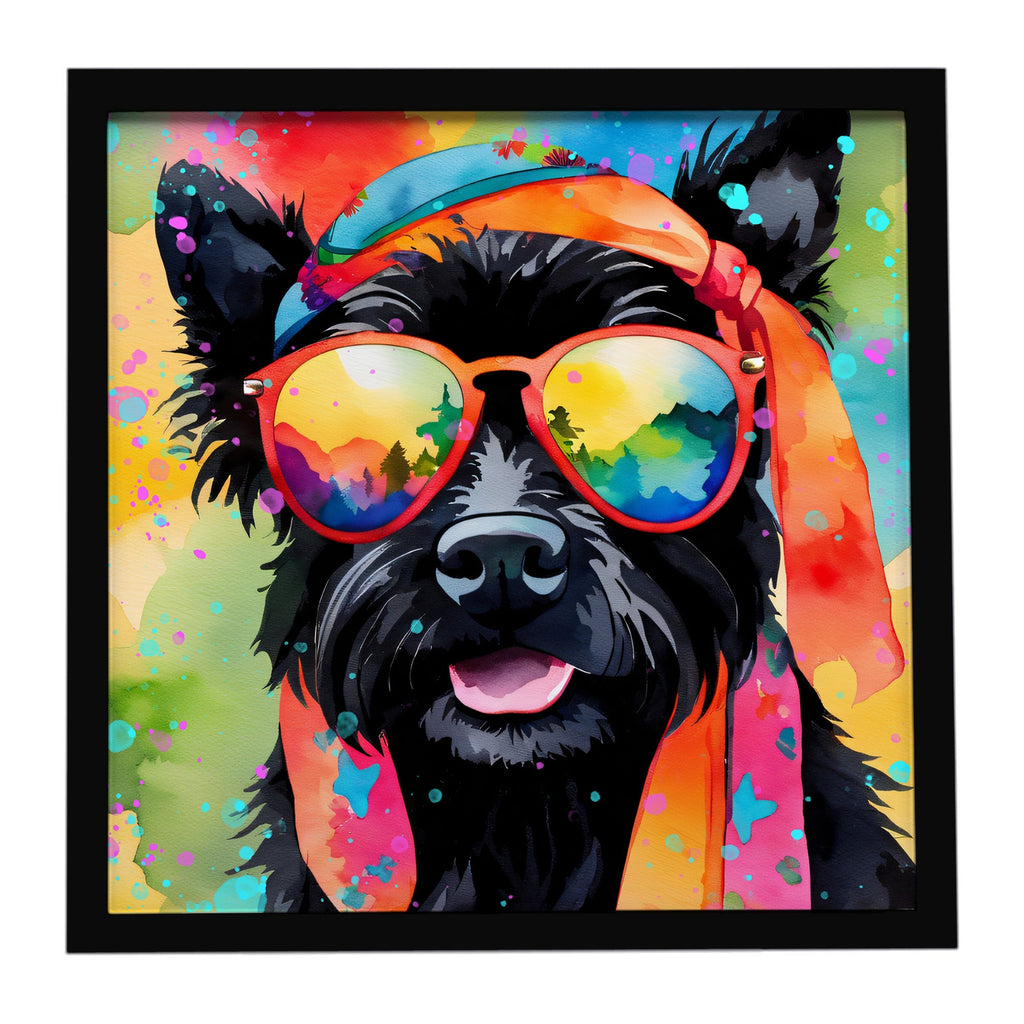 Scottish Terrier Hippie Dawg Framed Metal Print Bathroom, Kitchen, Office, Home Decor Wall Art Ready to Hang, Square, 8X8