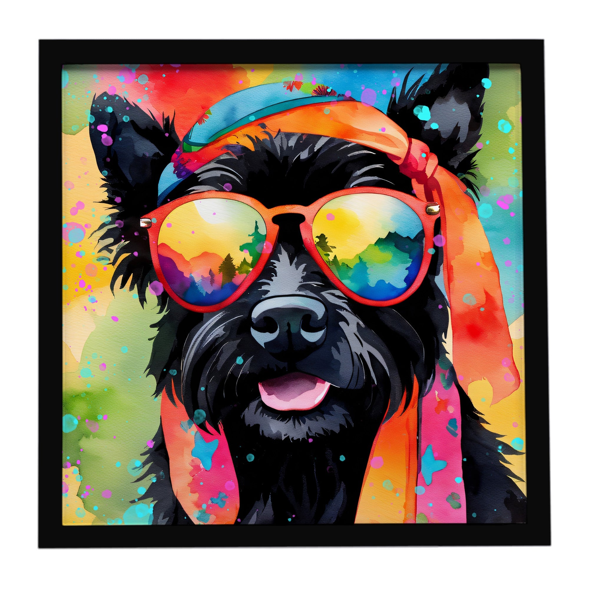Scottish Terrier Hippie Dawg Framed Metal Print Bathroom, Kitchen, Office, Home Decor Wall Art Ready to Hang, Square, 8X8