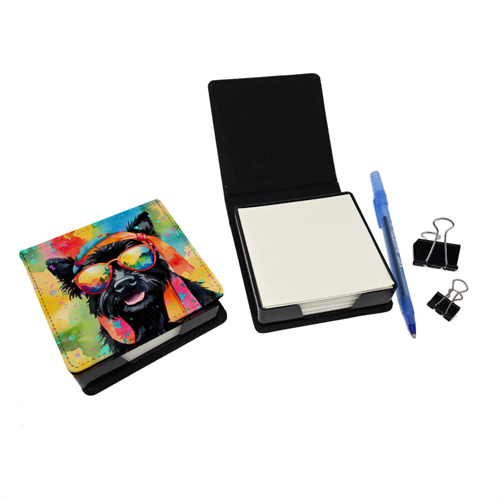 Scottish Terrier Hippie Dawg PU Leather Note Paper Holder with Artist-Designed Cover, Desk Accessory, Office Gift