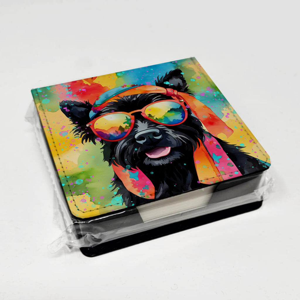 Scottish Terrier Hippie Dawg PU Leather Note Paper Holder with Artist-Designed Cover, Desk Accessory, Office Gift