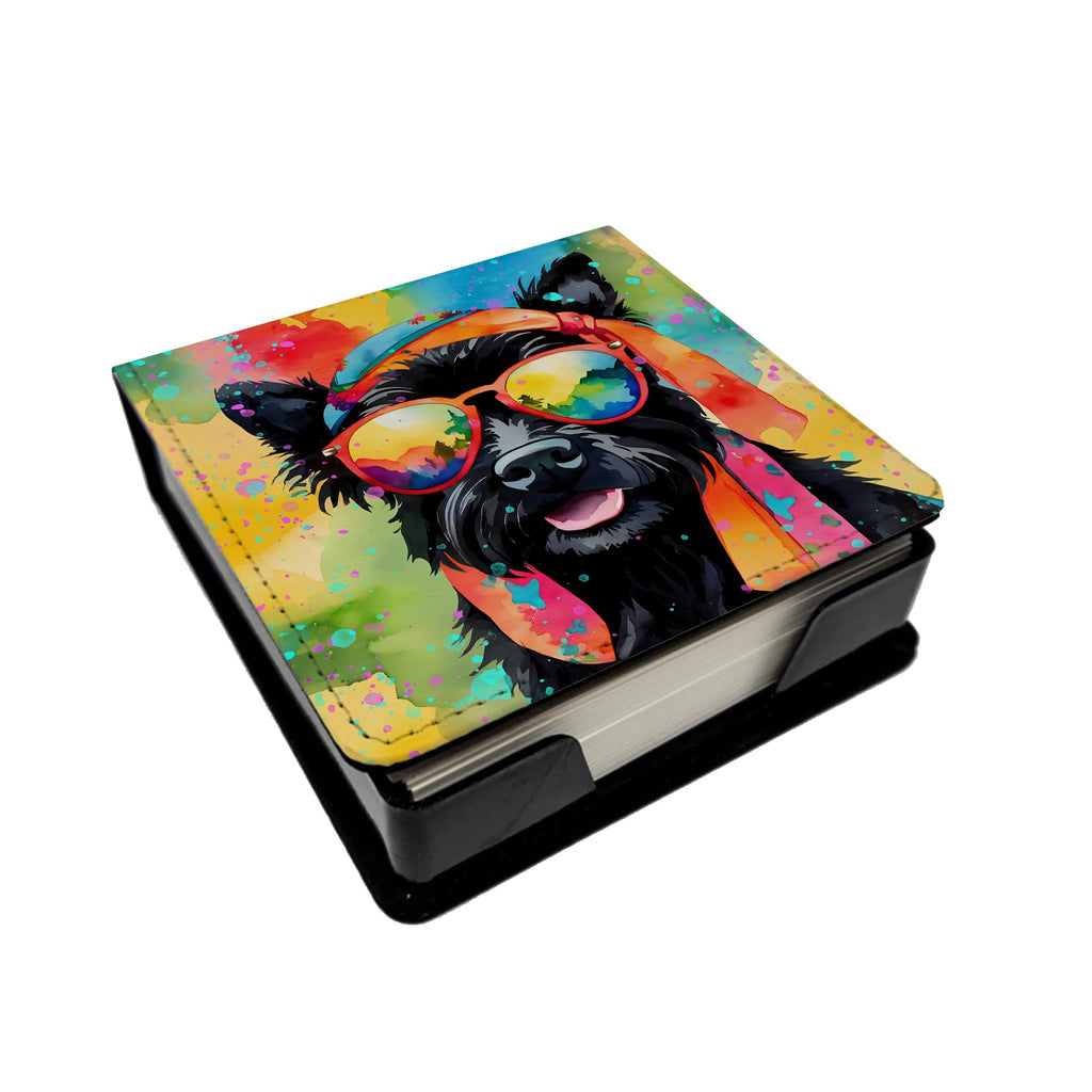 Scottish Terrier Hippie Dawg PU Leather Note Paper Holder with Artist-Designed Cover, Desk Accessory, Office Gift