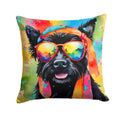 Scottish Terrier Hippie Dawg Decorative Throw Pillow 14x14 Indoor Outdoor Accent Cushion, Fabric Cover with Insert for Sofa, Bed, Porch & Living Room
