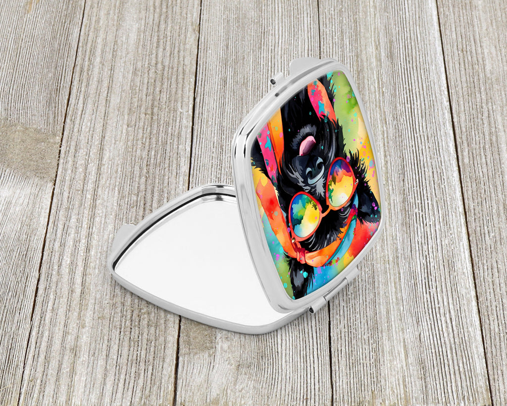 Scottish Terrier Hippie Dawg Compact Mirror Decorative Travel Makeup Mirror for Women Girls Gifts Pocket Makeup Mirror Folding Handheld