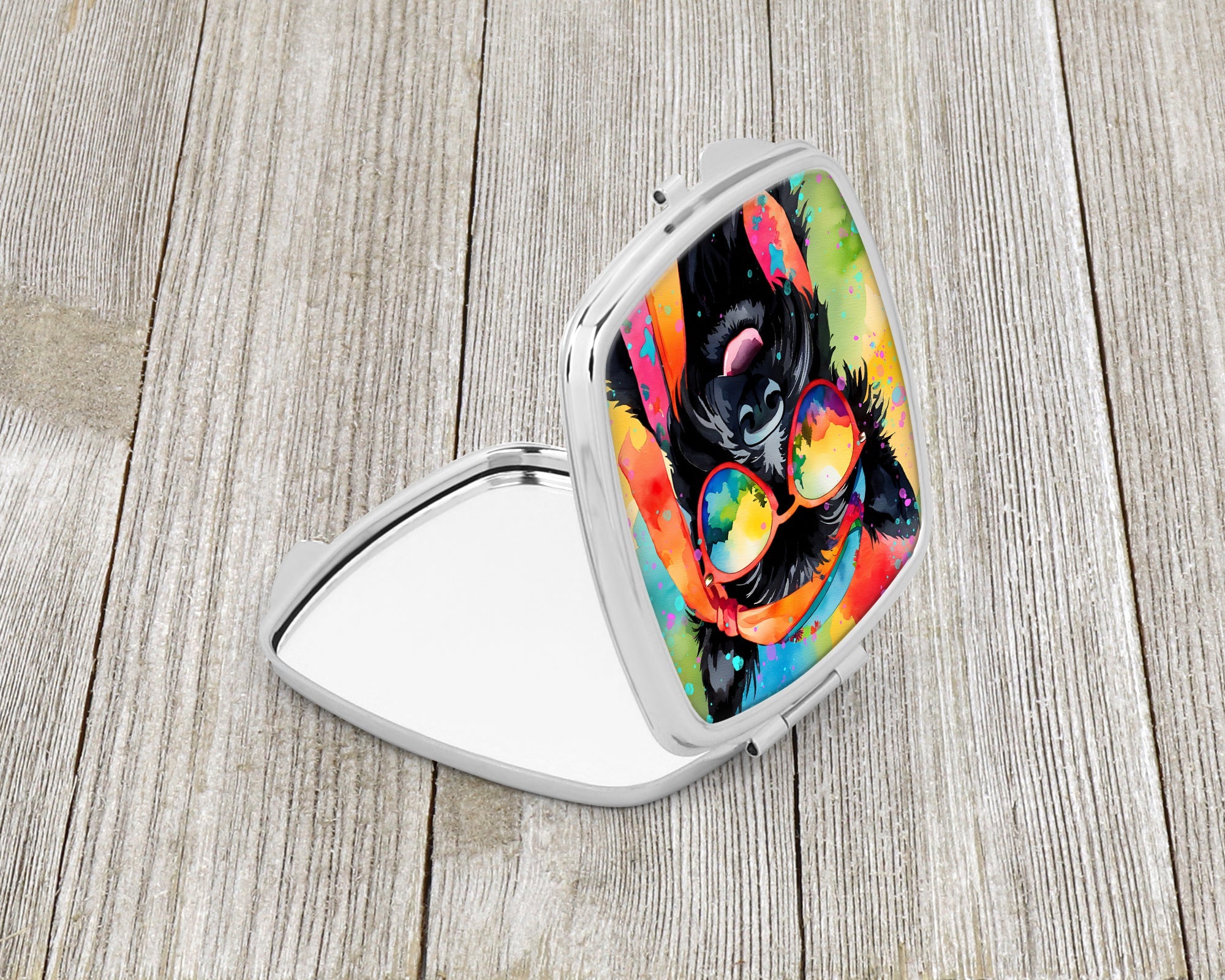 Scottish Terrier Hippie Dawg Compact Mirror Decorative Travel Makeup Mirror for Women Girls Gifts Pocket Makeup Mirror Folding Handheld