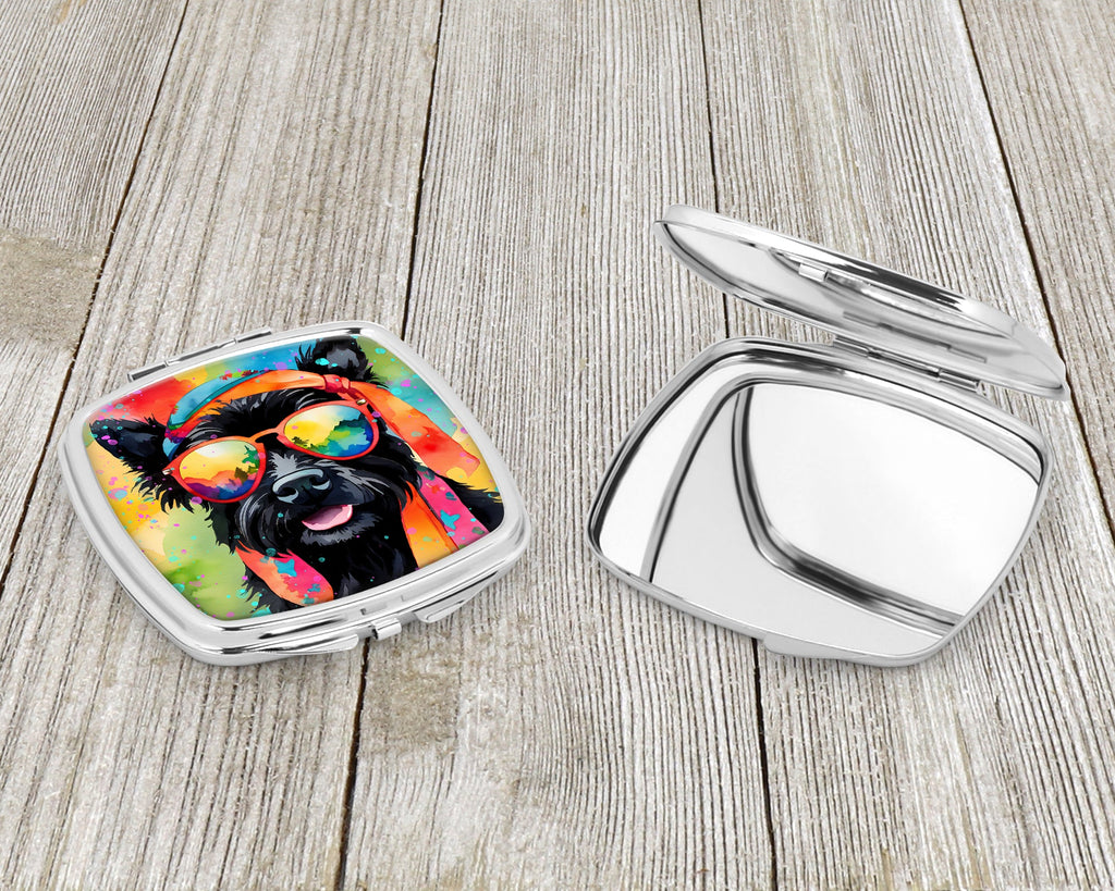 Scottish Terrier Hippie Dawg Compact Mirror Decorative Travel Makeup Mirror for Women Girls Gifts Pocket Makeup Mirror Folding Handheld