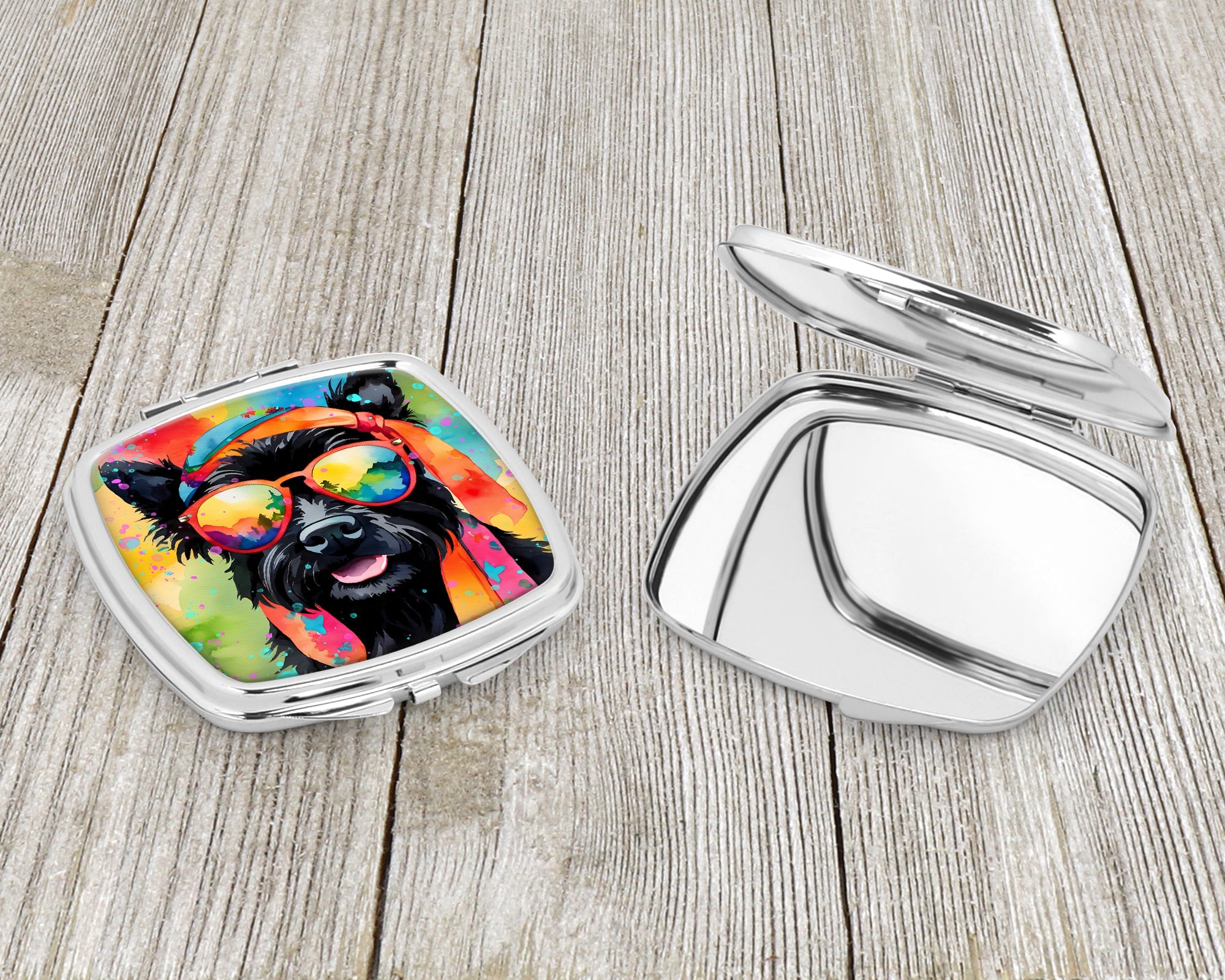 Scottish Terrier Hippie Dawg Compact Mirror Decorative Travel Makeup Mirror for Women Girls Gifts Pocket Makeup Mirror Folding Handheld