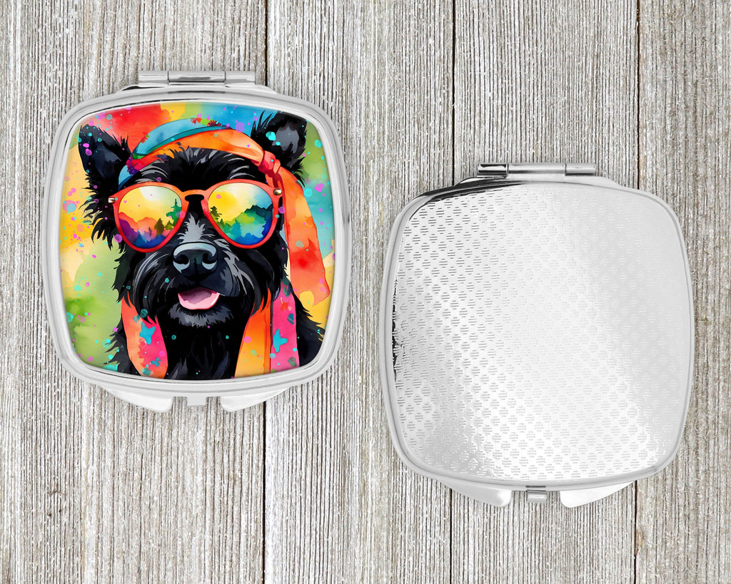 Scottish Terrier Hippie Dawg Compact Mirror Decorative Travel Makeup Mirror for Women Girls Gifts Pocket Makeup Mirror Folding Handheld