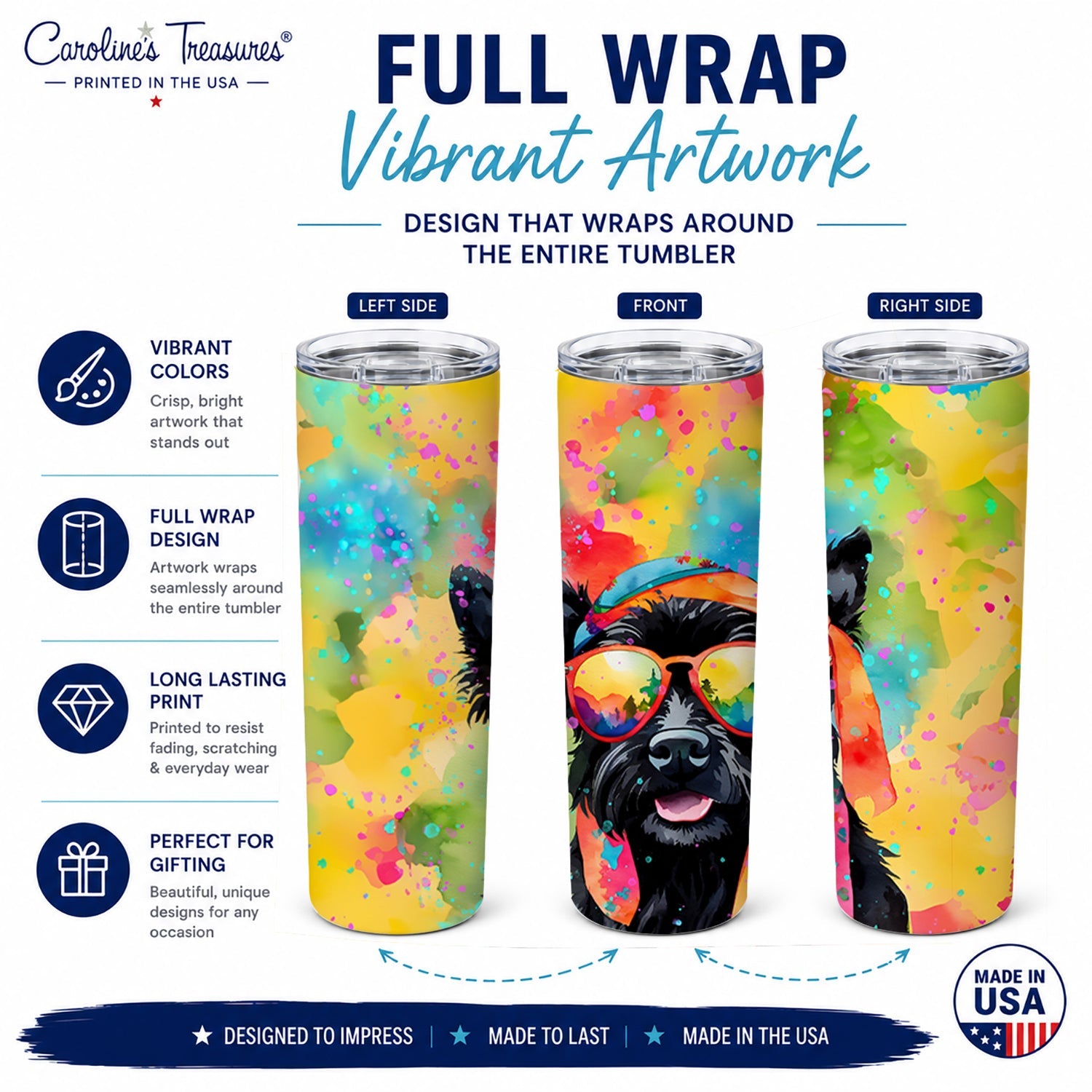Scottish Terrier Hippie Dawg Stainless Steel Skinny Tumbler 20 oz Vacuum Double Walled Reusable Insulated Travel Cup