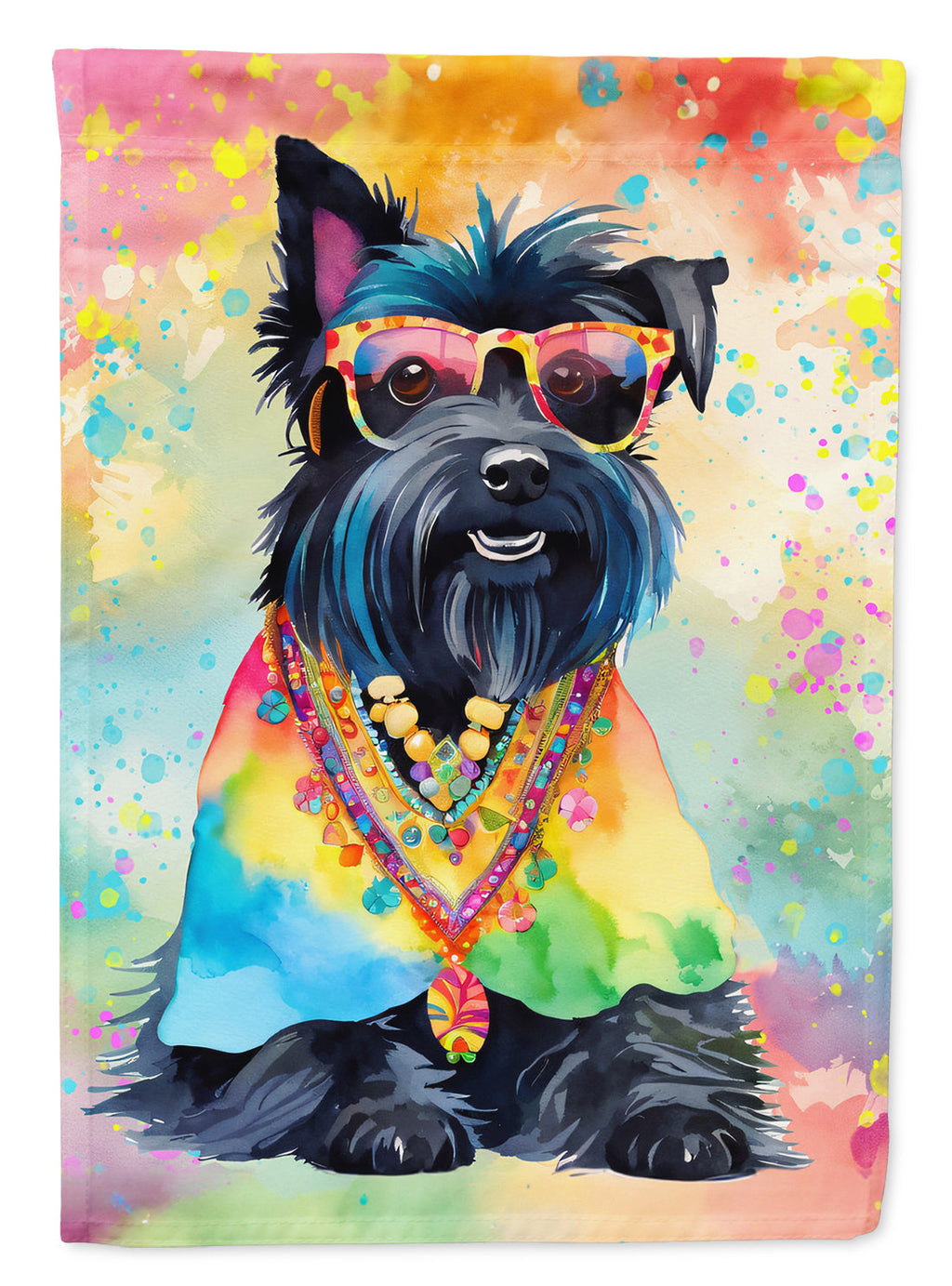Scottish Terrier Hippie Dawg House Flag 28x40 Porch Sleeve Pole Decorative Outside Yard Banner Artwork Wall Hanging, Polyester