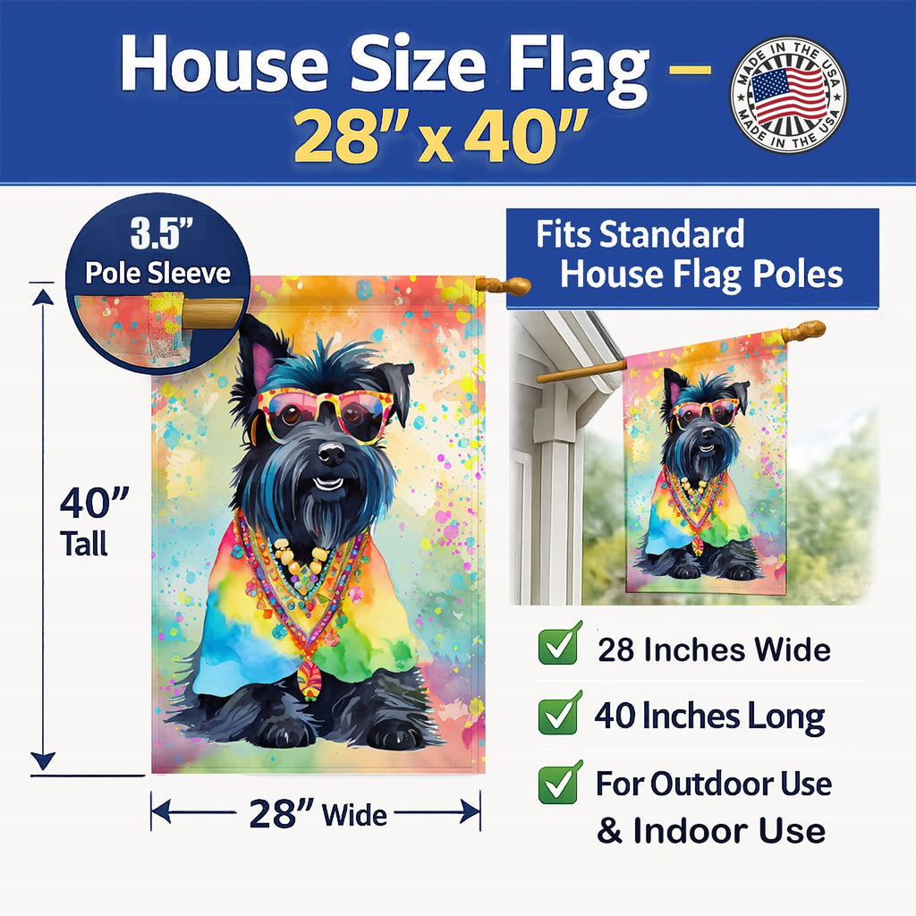Scottish Terrier Hippie Dawg House Flag 28x40 Porch Sleeve Pole Decorative Outside Yard Banner Artwork Wall Hanging, Polyester