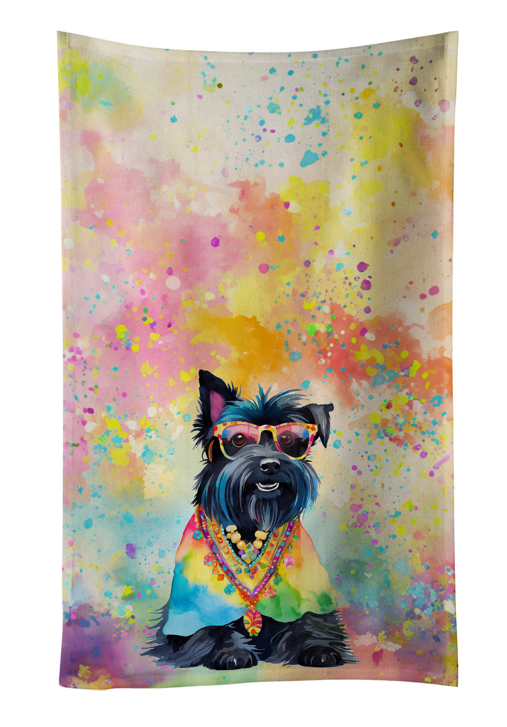 Scottish Terrier Hippie Dawg Kitchen Towel Velour Plush Front and Cotton Loop Back Machine Washable