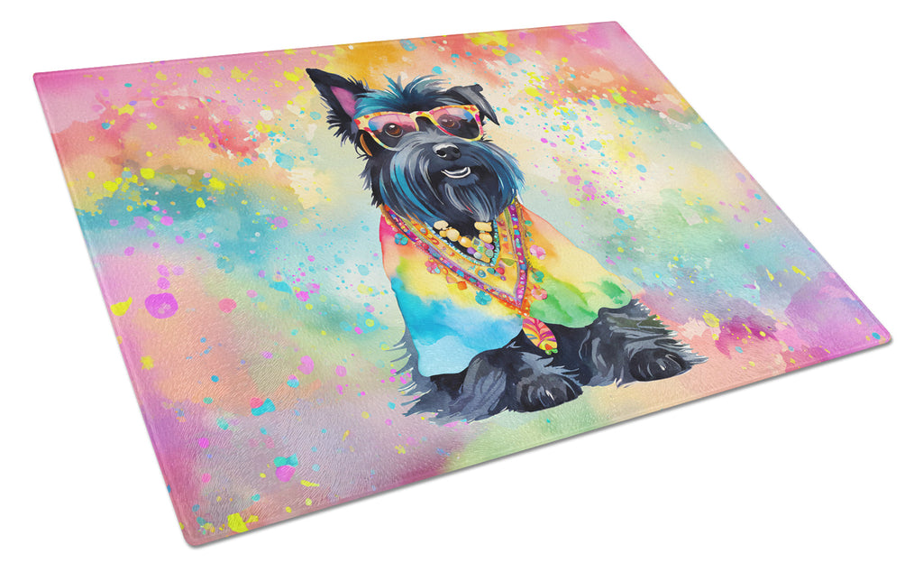 Scottish Terrier Hippie Dawg Cutting Board Tempered Glass Kitchen Cutting Surface, Heat Resistant Chopping, Non-Slip Feet, Food Prep & Serving