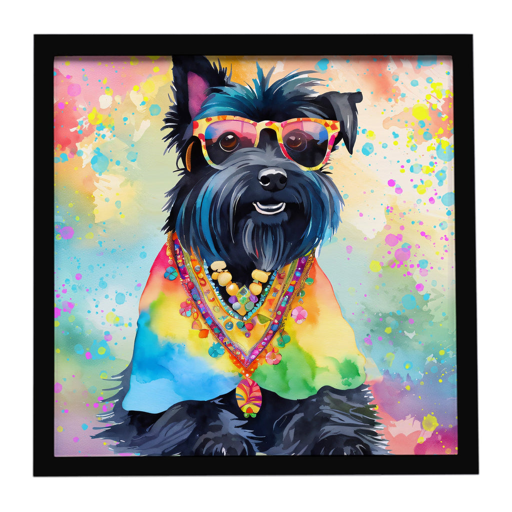Scottish Terrier Hippie Dawg Framed Metal Print Bathroom, Kitchen, Office, Home Decor Wall Art Ready to Hang, Square, 8X8